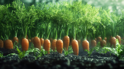 Wall Mural - A row of carrots are growing in a field