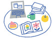 © きなこもち - Landscape with computer and food on table_color