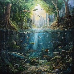 Wall Mural - Environmental changes in aquatic life due to acid rain exposure image