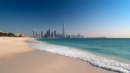 Wall Mural - Panoramic View of City Skyline by the Beach