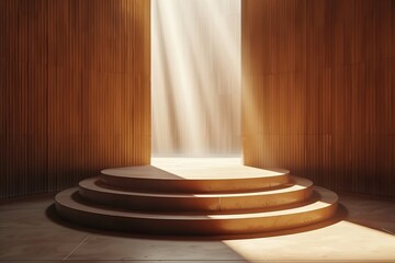 Wall Mural - Minimalist Wooden Platform with Sunrays