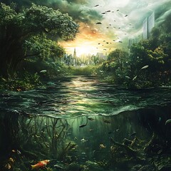 Wall Mural - How acid rain disrupts habitats and alters energy in ecosystems image