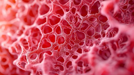 Close-up view of intricate coral texture, showcasing vibrant pink and red hues, highlighting the beauty of marine life.