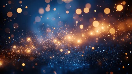 Wall Mural - cosmic glitter: golden bokeh lights dancing on midnight blue