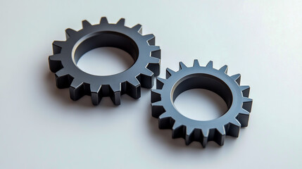 two gears on white background, one small and the other large with an aperture in between them.