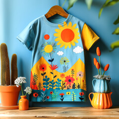 Wall Mural - A child's shirt with a flowery design and a sun on it