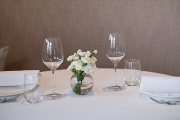 empty glass of water on the table with blur background