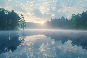 Sticker - Misty Morning Lake