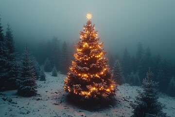 Wall Mural - Christmas Tree in a Snowy Forest