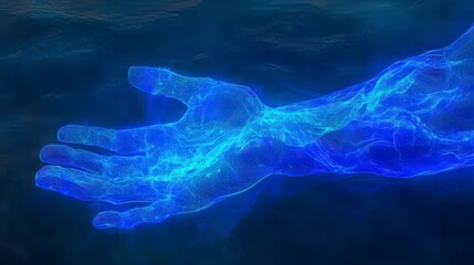 Wall Mural - digital depiction of a glowing blue hand in virtual space