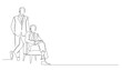 © vionaembun42 - continuous line of family business.one line drawing of son inheriting parent's company.single line of business man taking photo with his father who owns the company