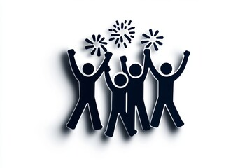 Minimal team success icon, showing people celebrating together in a simple, clean outline, symbolizing corporate achievement and collaboration