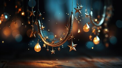 Poster - Golden Crescent Moon & Stars Hanging Decoration