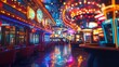 © otwdesign - Colorful Illuminated Casino Interior with Slot Machines and Blurry Background