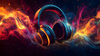 © Theeramisu - Colorful Headphones Immersed in Waves of Music