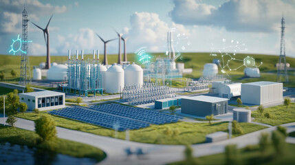 This image shows a new way to manage energy using a network of smaller power sources, like solar panels or batteries, and a virtual power plant controlled by software.