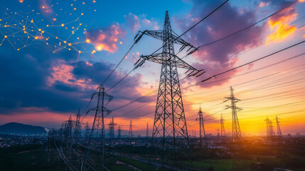 This image shows a new way to manage energy using a network of smaller power sources, like solar panels or batteries, and a virtual power plant controlled by software.