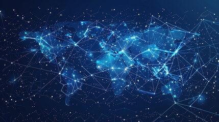 Wall Mural - global digital network map illuminated by glowing blue connections, symbolizing worldwide technologi