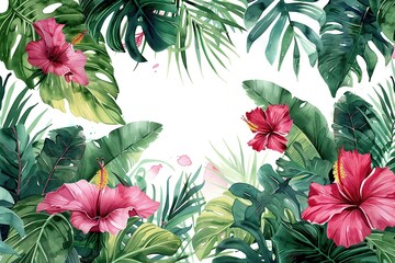 Wall Mural - Watercolor Tropical Foliage Background