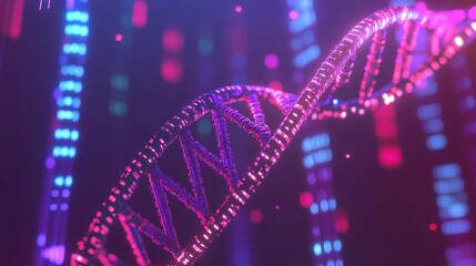 Digital representation of dna strand glowing in a futuristic setting