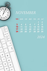 Poster - 2024 year calendar. November calendar. 3d Rendering