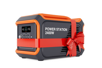 Aufkleber - High Capacity Portable Power Generator Station  with Red Ribbon as Gift. 3d Rendering