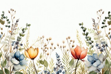 Wall Mural - Watercolor Floral Border