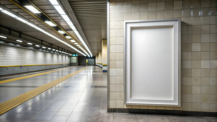 Wall Mural - design mockup of white frame displayed in an underground environment, underground,design, mockup, white, frame