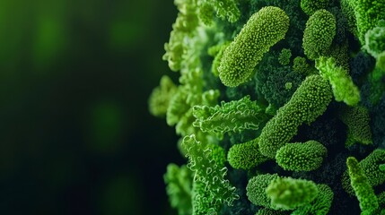 Microscopic view of bacteria colony on a green vegetative surface