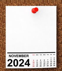 Aufkleber - Calendar November 2024 on Blank Note Paper. 3d Rendering