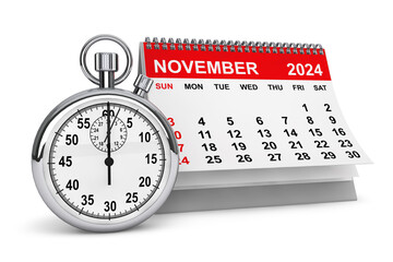 Poster - 2024 Year November Calendar with Stopwatch. 3d rendering