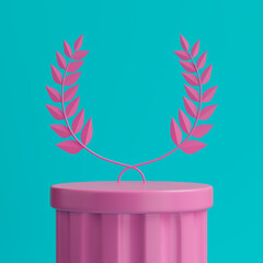 Aufkleber - Empty Pink Laurel Winner First Place Stage Mockup in Duotone Style. 3d Rendering