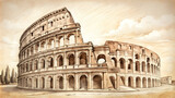 Pencil sketch of the iconic Colosseum in Rome, Italy, Colosseum, Rome, Italy, architecture, landmark, historical, ancient