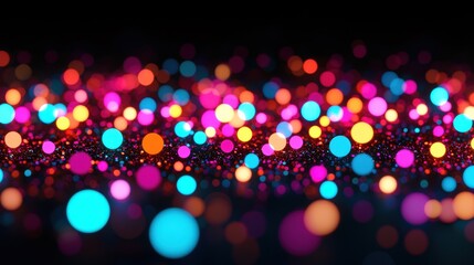 Colorful abstract bokeh lights in vibrant hues on a dark background.