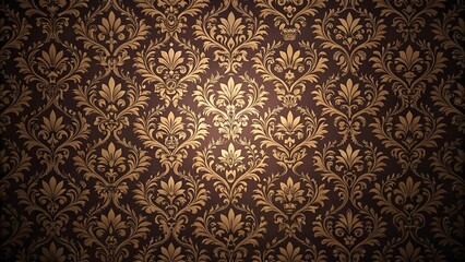 Wall Mural - a luxurious ornate pattern of intricate gold leaf foliage on a deep brown background