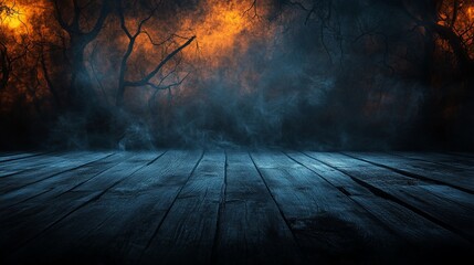 Spooky halloween background with empty wooden planks