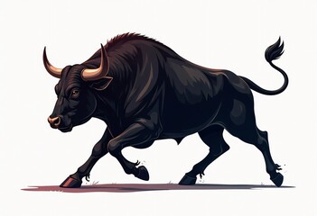 Canvas Print - Black Bull Running Isolated on White Background