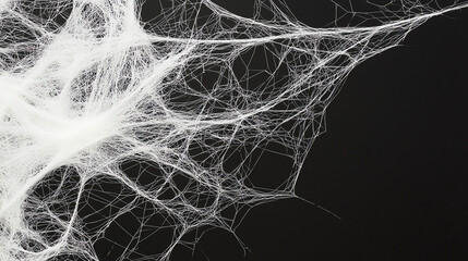White spider web on a black background, intricate patterns and textures.