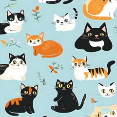 Cute Cats Seamless Pattern