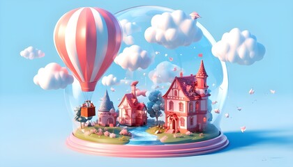 Wall Mural - Whimsical Dream House Adorned with Colorful Balloons Soaring into the Sky