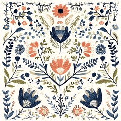 Sticker - Floral Pattern with Blue and Peach Tones