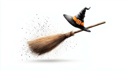 Wall Mural - A broomstick with a witch's hat on it is flying through the air