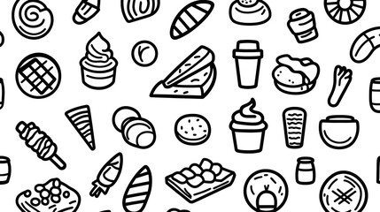 Black and White Doodle Food Seamless Pattern