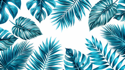 Tropical blue leaves pattern on a white background, tropical, blue, leaves, pattern, white, background, exotic, botanical