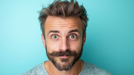 Poster - A man with a mustache and a surprised expression