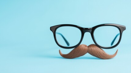 Wall Mural - A man with a mustache and glasses is shown on a blue background