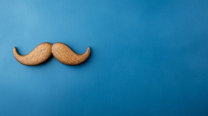 A mustache made of wood is on a blue background