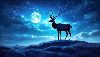 Wall Mural - Moonlit Night with Antelope Silhouettes