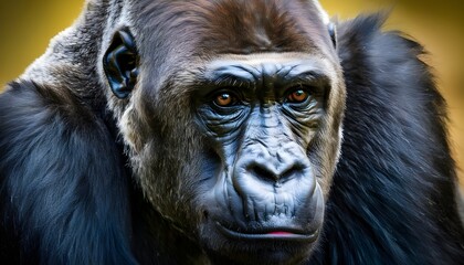 Majestic West African Lowland Gorilla Observing Its Environment in Captivity