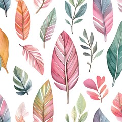 Wall Mural - Watercolor Leaves Pattern